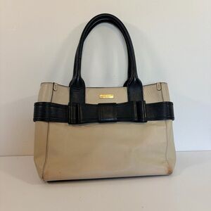 Kate Spade Villabella Quinn Avenue Pebble Leather Bow Purse Tan/ Black